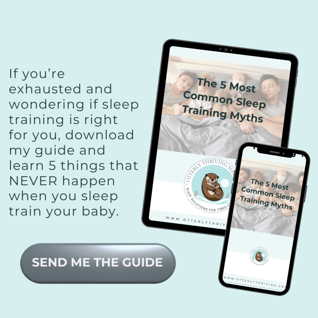 An ipad and iphone representing a caring sleep consultant who helps parents with sleep training for babies with a downloadable guide..