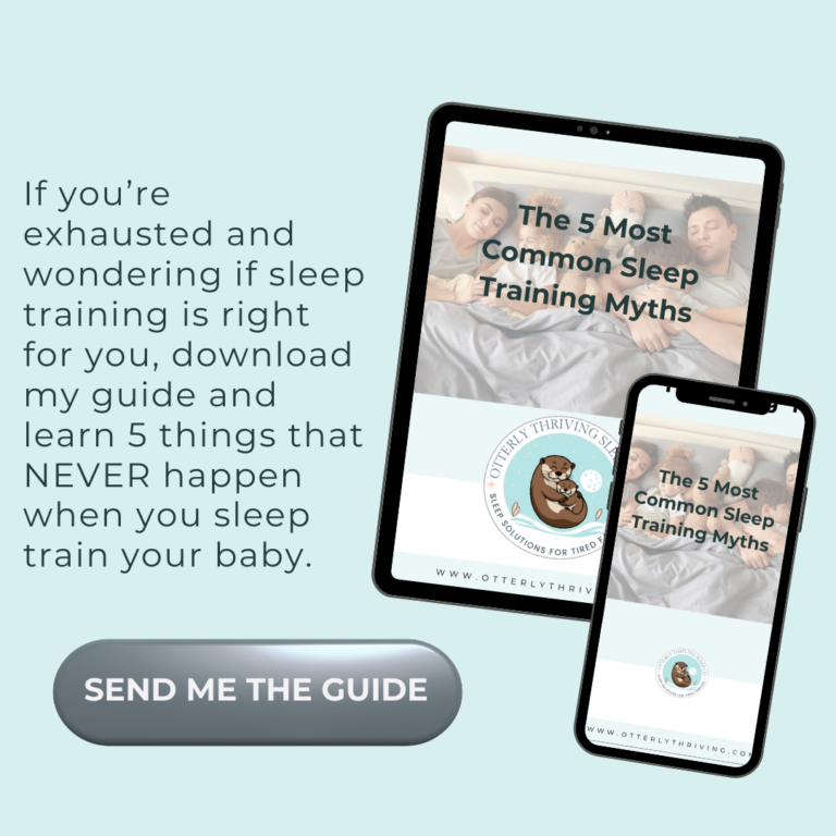 An ipad and iphone representing a caring sleep consultant who helps parents with sleep training for babies with a downloadable guide..